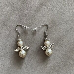 Elegant Silver Angel Wing Pearl Earrings